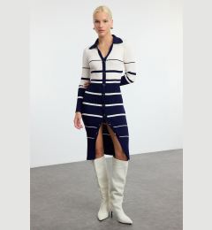 Снимка на Trendyol Navy Blue Midi Knit Color Block Striped Dress