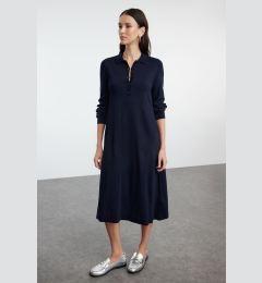 Снимка на Trendyol Navy Blue Midi Knit Polo Neck Dress