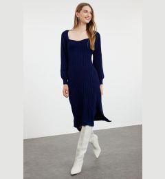 Снимка на Trendyol Navy Blue Midi Knitwear Sweetheart Neckline Dress
