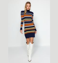 Снимка на Trendyol Navy Blue Mini Knit Color Block Stand Collar Dress