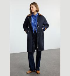 Снимка на Trendyol Navy Blue Oversize Trench Coat with Leather Detail on the Collar