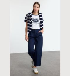 Снимка на Trendyol Navy Blue Pleated High Waist Denim Barrel Trousers