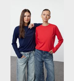 Снимка на Trendyol Navy Blue-Red 2 Pack Crew Neck Regular/Normal Cut Knitted T-Shirt