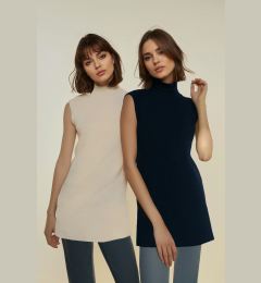Снимка на Trendyol Navy Blue-Stone 2-Pack Stand Collar Sleeveless Undershirt Tunic Lining