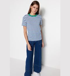 Снимка на Trendyol Navy Blue Striped Basic Color Crewneck Knitted T-Shirt