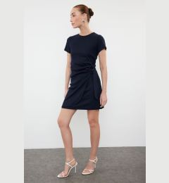 Снимка на Trendyol Navy Blue Tie Detailed Crew Neck Knitwear Look Mini Knitted Dress