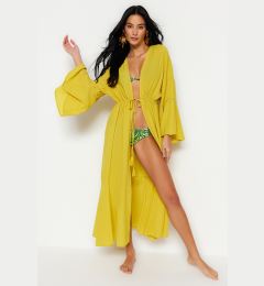 Снимка на Trendyol Oil Green Maxi Woven Pleated Beach Kimono&Caftan
