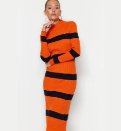 Снимка на Trendyol Orange Midi Knit Striped Dress