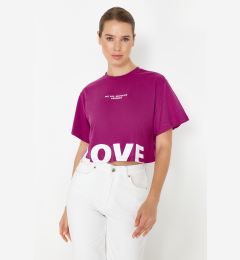 Снимка на Trendyol Plum 100% Cotton Slogan Printed Relaxed Crop Knitted T-Shirt
