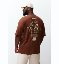 Снимка на Trendyol Plus Size Brown Oversize/Wide Cut 100% Text Printed T-Shirt