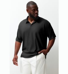 Снимка на Trendyol Premium Plus Size Black Oversize Textured Ottoman Polo Neck T-Shirt