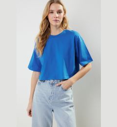 Снимка на Trendyol Premium Saks 100% Cotton Crop Knitted T-Shirt
