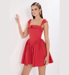 Снимка на Trendyol Red A-Line Buttoned Poplin Woven Poplin Short Chic Dress