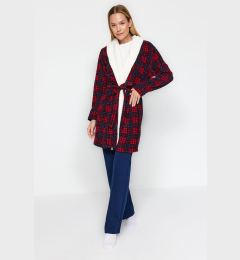 Снимка на Trendyol Red Belted Plaid Patterned Fleece Knitted Dressing Gown