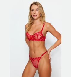 Снимка на Trendyol Red Embroidered Lace Rope Strapless Knitted Underwear Set