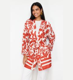 Снимка на Trendyol Red Floral Patterned Kimono & Kaftan with Tie Detail and Pockets