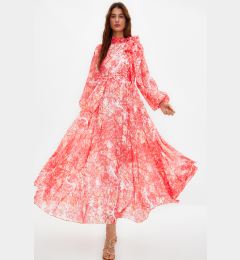 Снимка на Trendyol Red Floral Patterned Lined Long Chiffon Evening Dress