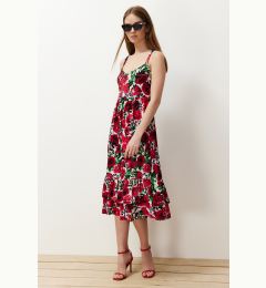 Снимка на Trendyol Red Floral Strap Skater/Ribbed Flexible Knitted Midi Dress