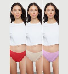 Снимка на Trendyol Red-Multicolored 3-Pack Cotton Thong Knitted Panties