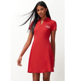 Снимка на Trendyol Red Skater/Waist Embroidery Cotton Stretch Knitted Mini Dress