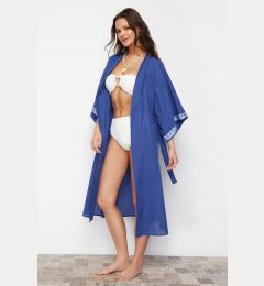 Снимка на Trendyol Saxe Belted Maxi Woven Strip Accessory Beach Kimono & Kaftan