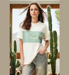 Снимка на Trendyol Stone 100% Cotton Color Block City Print Oversize/Wide-Fit Knitted T-Shirt