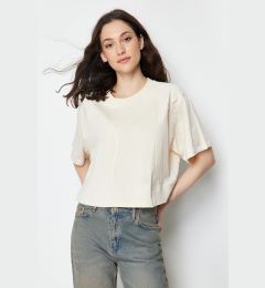 Снимка на Trendyol Stone 100% Cotton Cut Detailed Relaxed Crop Knitted T-Shirt
