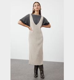 Снимка на Trendyol Stone Maxi Knitwear V-Neck Gilet Dress