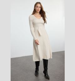 Снимка на Trendyol Stone Midi Knit Belted Flounce Dress