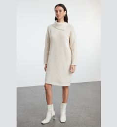 Снимка на Trendyol Stone Mini Knitwear Soft Texture Turn-down Collar Dress