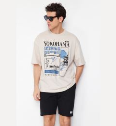Снимка на Trendyol Stone Oversize/Wide Cut Far East Printed 100% T-Shirt