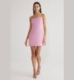 Снимка на Trendyol Strapless Woven Short Elegant Dress with Pink Stone Accessory Detail