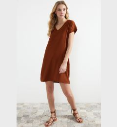 Снимка на Trendyol Tile Wrap/Textured V-Neck Shift/Plain Knitted Mini Dress
