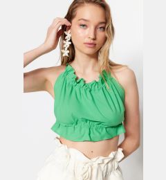 Снимка на Trendyol Tropical Green Crop Woven Frill Blouse