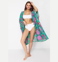 Снимка на Trendyol Tropical Patterned Belted Maxi Woven Beach Kimono & Caftan