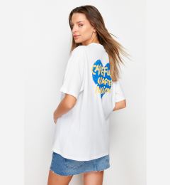 Снимка на Trendyol White 100% Cotton Front and Back Embossed Printed Oversized/Wide Fit Knitted T-Shirt