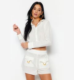 Снимка на Trendyol White Crop Woven Decollete Decollete 100% Cotton Blouse
