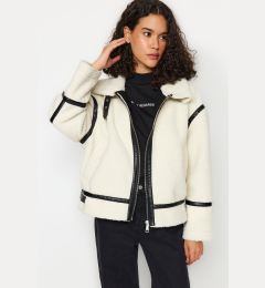 Снимка на Trendyol White Oversize Mold Faux Leather Detailed Plush Jacket Coat
