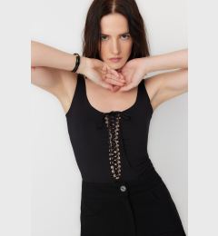 Снимка на Trendyol X Sagaza Studio Black Lace-Up Detailed Printed Bodysuit