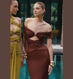 Снимка на Trendyol X Zeynep Tosun Dark Brown Knitted Snake Accessory Evening Dress & Graduation Dress