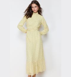 Снимка на Trendyol Yellow Floral High Neck Waist Detailed Lined Chiffon Woven Dress