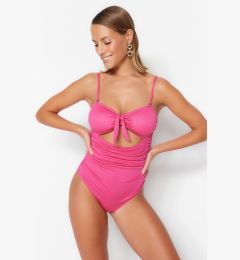 Снимка на Trendyol без презрамки Fuchsia бански костюми с изрязани / прозорци, текстурирани редовни крак