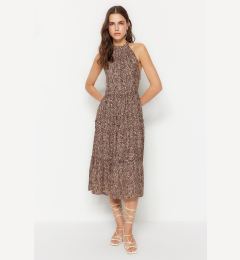 Снимка на Trendyol кафяв Flounce Midi тъкани животински шарени тъкани рокля