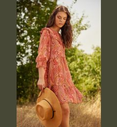 Снимка на Trendyol плочки обикновен нарязани мини тъкат шифон облицовани къдрици Paisley модел рокля рокля