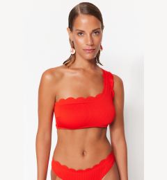 Снимка на Trendyol червено едно рамо лазерно нарязани текстурирани бикини отгоре