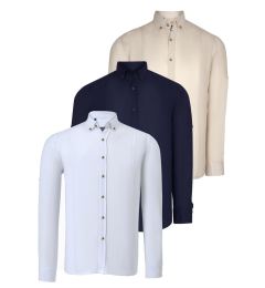 Снимка на TRIPLE SET G721 DEWBERRY MEN'S SHIRT-NAVY-WHITE-BEIGE
