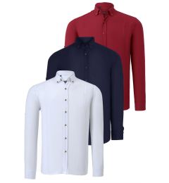 Снимка на TRIPLE SET G721 DEWBERRY MEN'S SHIRT-NAVY-WHITE-BURGUNDY
