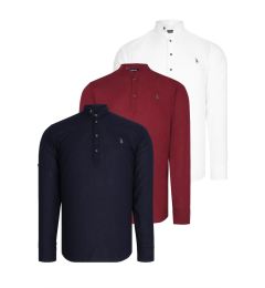 Снимка на TRIPLE SET G783 DEWBERRY JUDGE COLLAR SHIRT-NAVY BLUE-WHITE-BURGUNDY