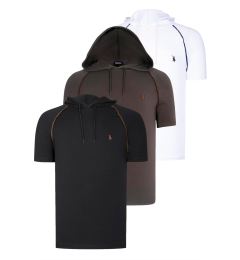 Снимка на TRIPLE SET T8570 DEWBERRY HOODED MEN'S T-SHIRT-BLACK-WHITE-KHAKI
