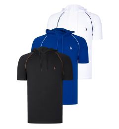 Снимка на TRIPLE SET T8570 DEWBERRY HOODED MEN'S T-SHIRT-BLACK-WHITE-SAKS
